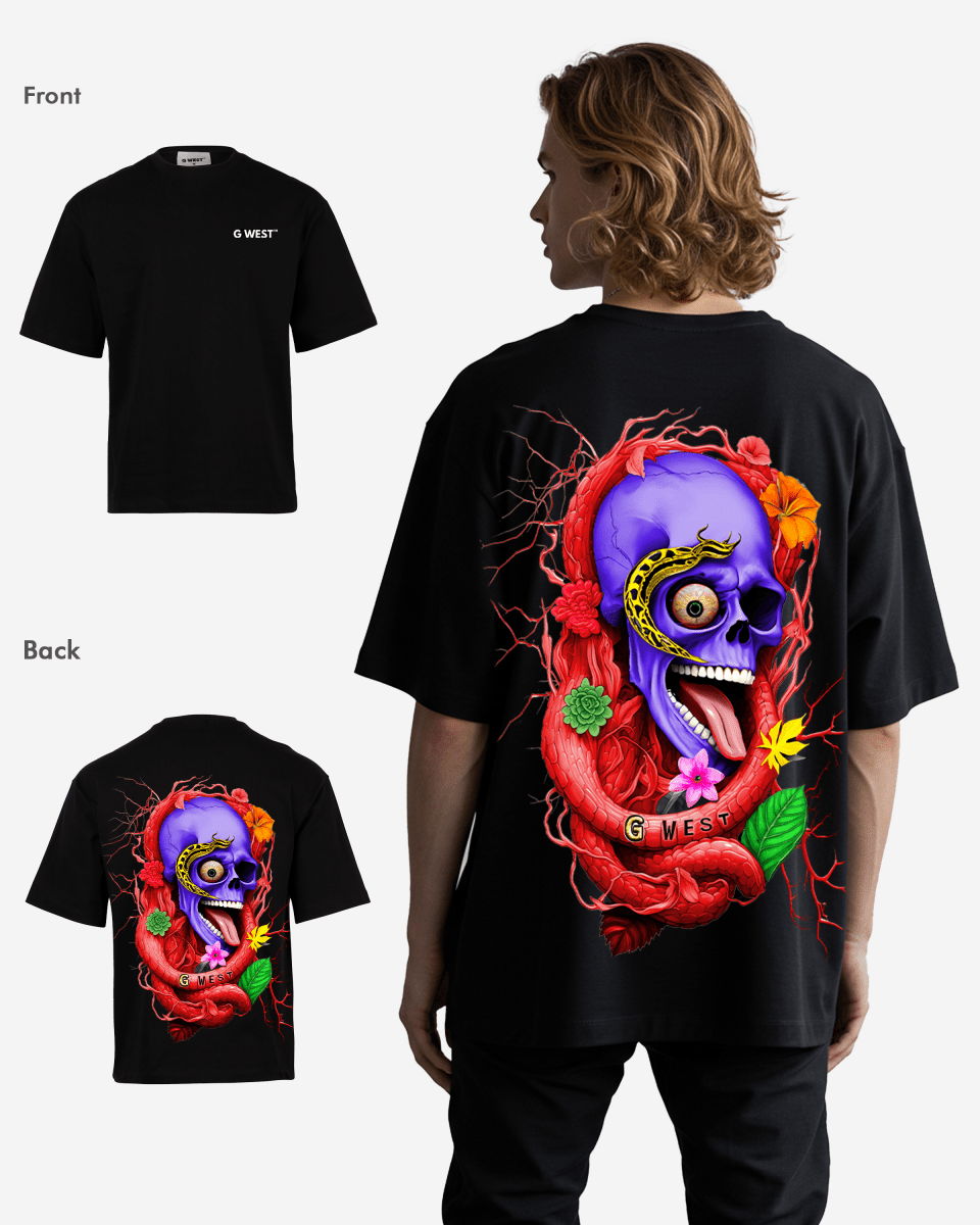 G West Men's Oversized Snake Skull T-Shirt