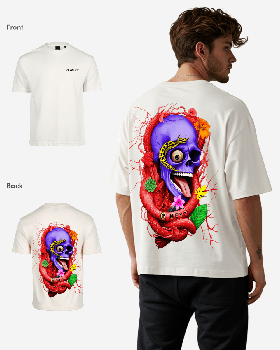 G West Men's Oversized Snake Skull T-Shirt