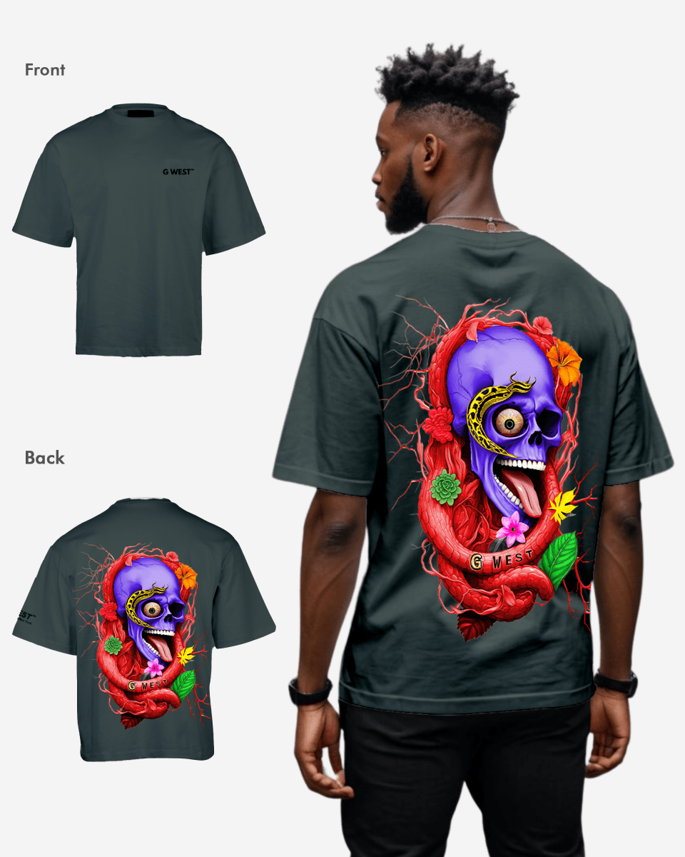 G West Men's Oversized Snake Skull T-Shirt