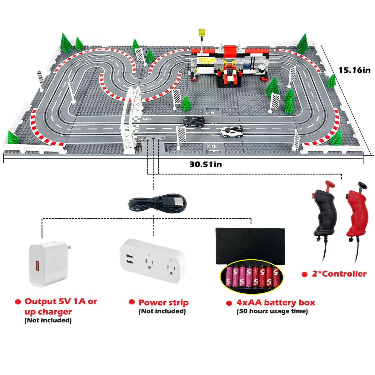 Two-Lane Slot Car Race Track Set with Controllers