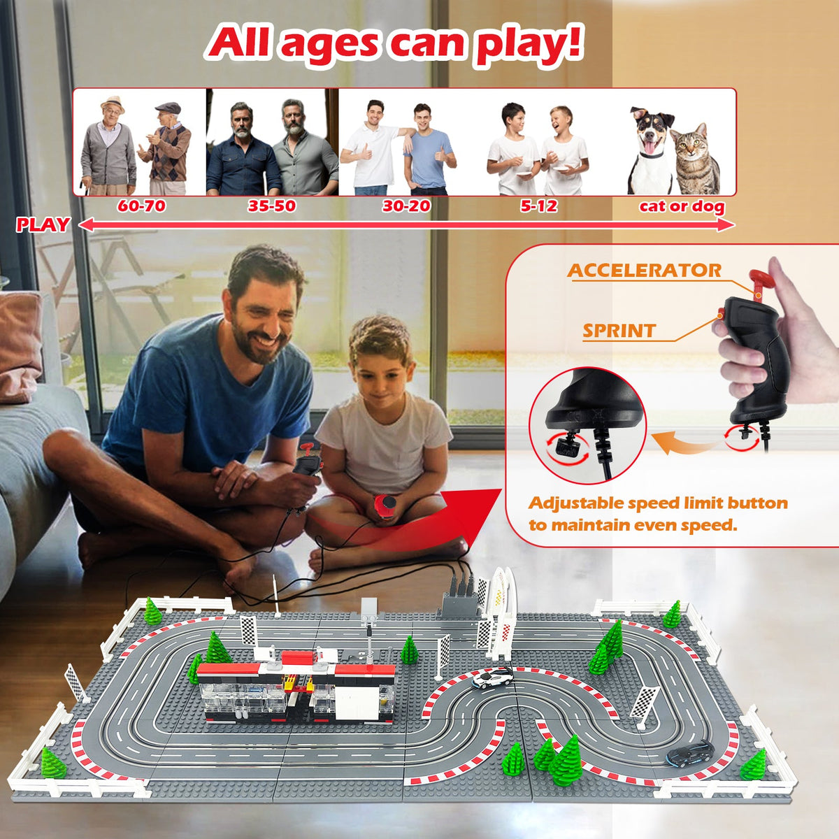 Two-Lane Slot Car Race Track Set with Controllers