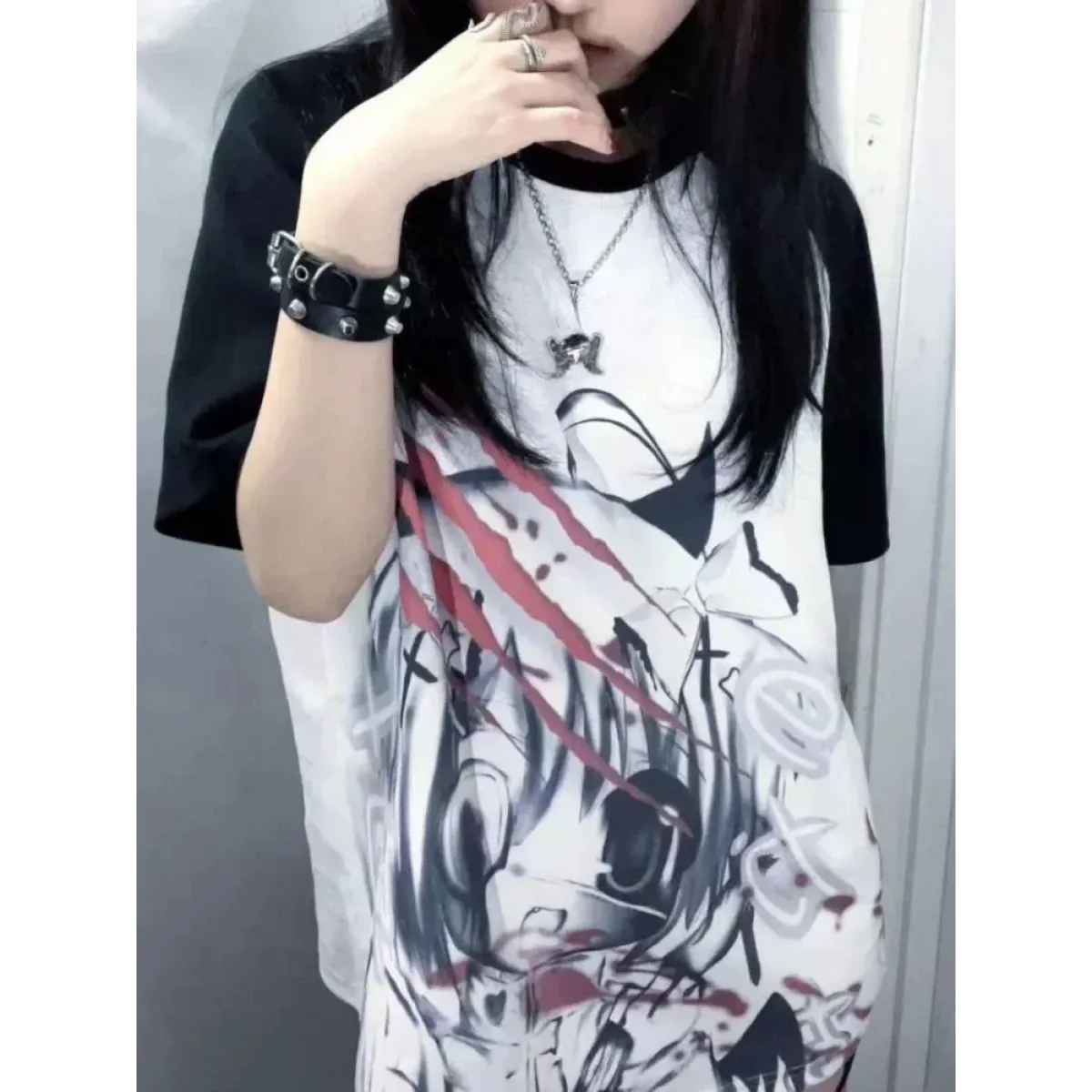 Black & White Gothic Anime Graphic T-Shirt