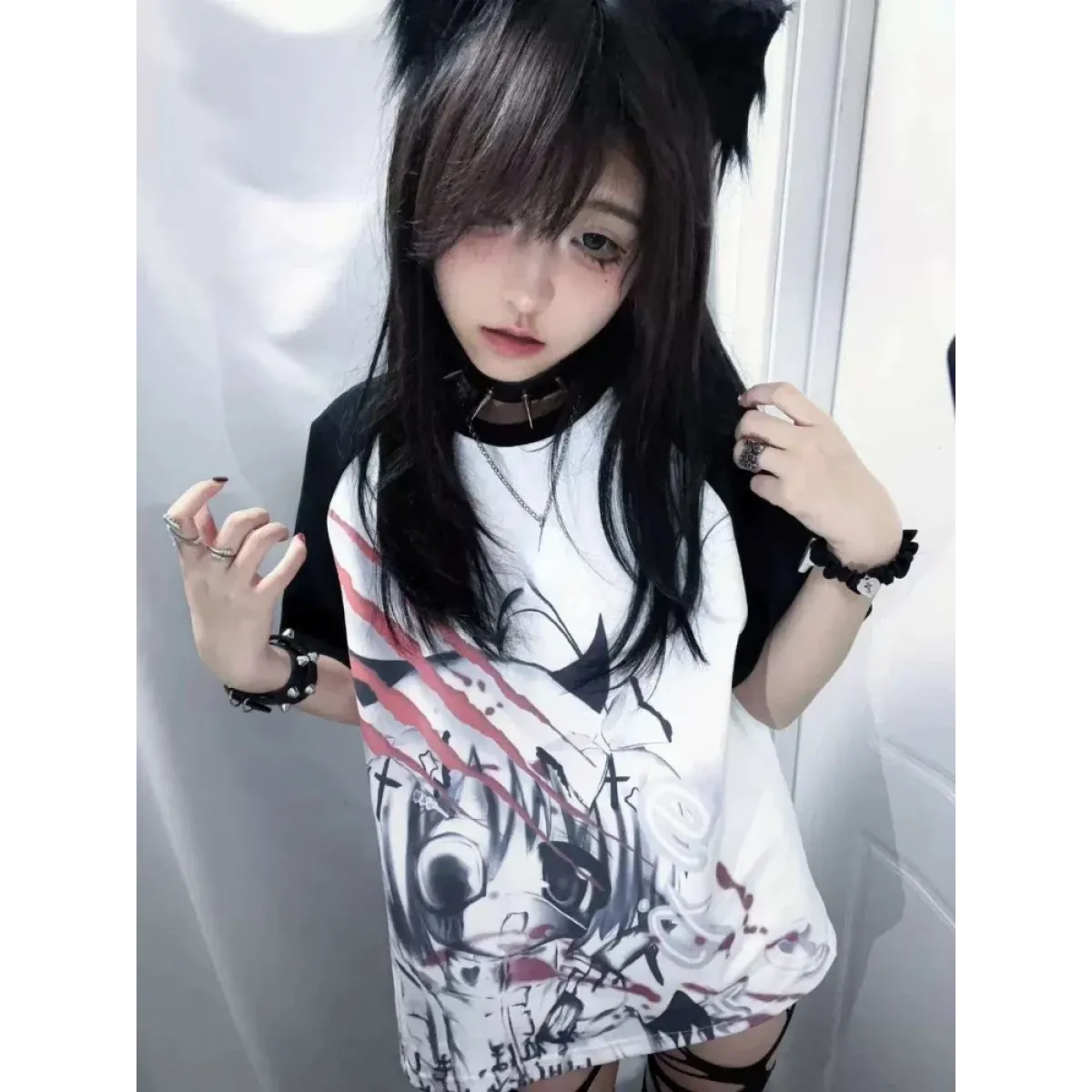 Black & White Gothic Anime Graphic T-Shirt
