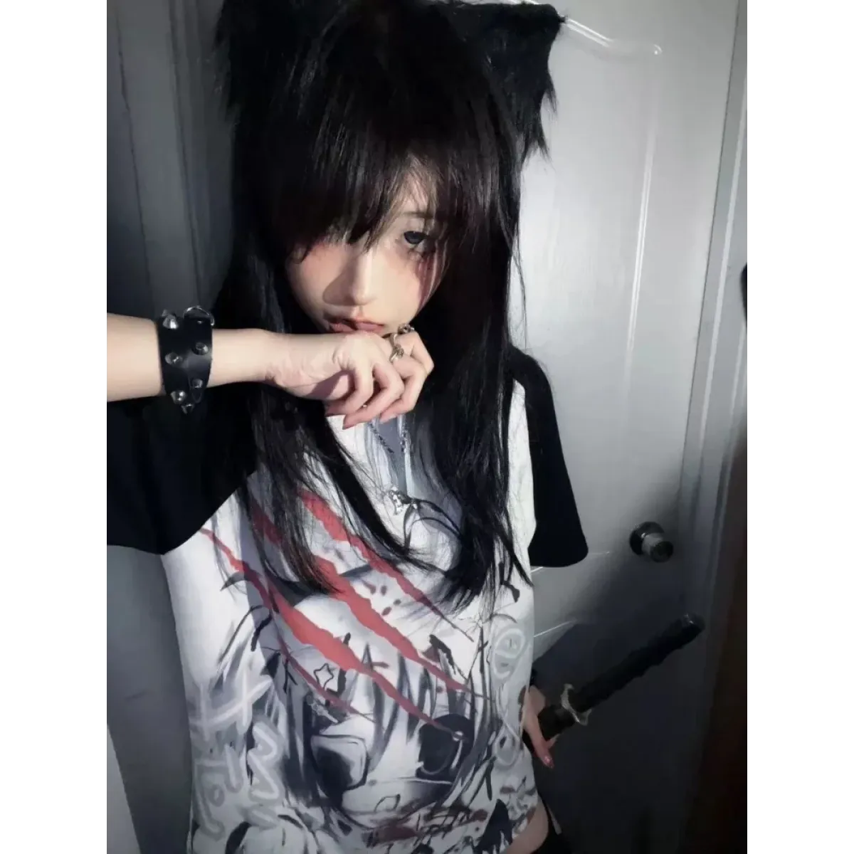 Black & White Gothic Anime Graphic T-Shirt