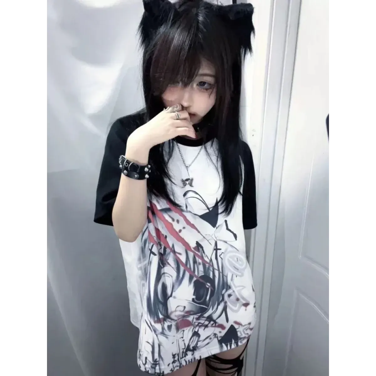 Black & White Gothic Anime Graphic T-Shirt