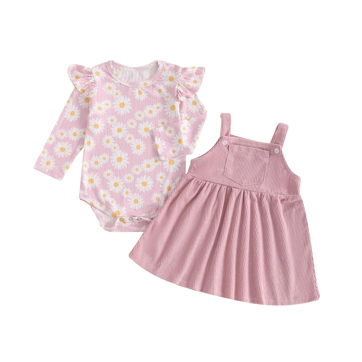 Baby Girls' Floral Romper, Suspender Skirt & Headband Set