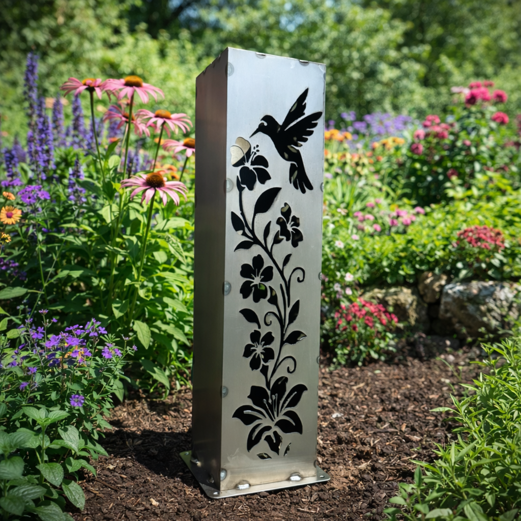 Hummingbird Solar Luminary Garden Pillar – Steel