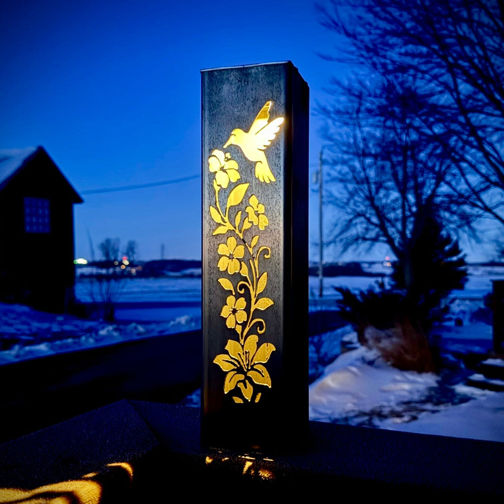 Hummingbird Solar Luminary Garden Pillar – Steel