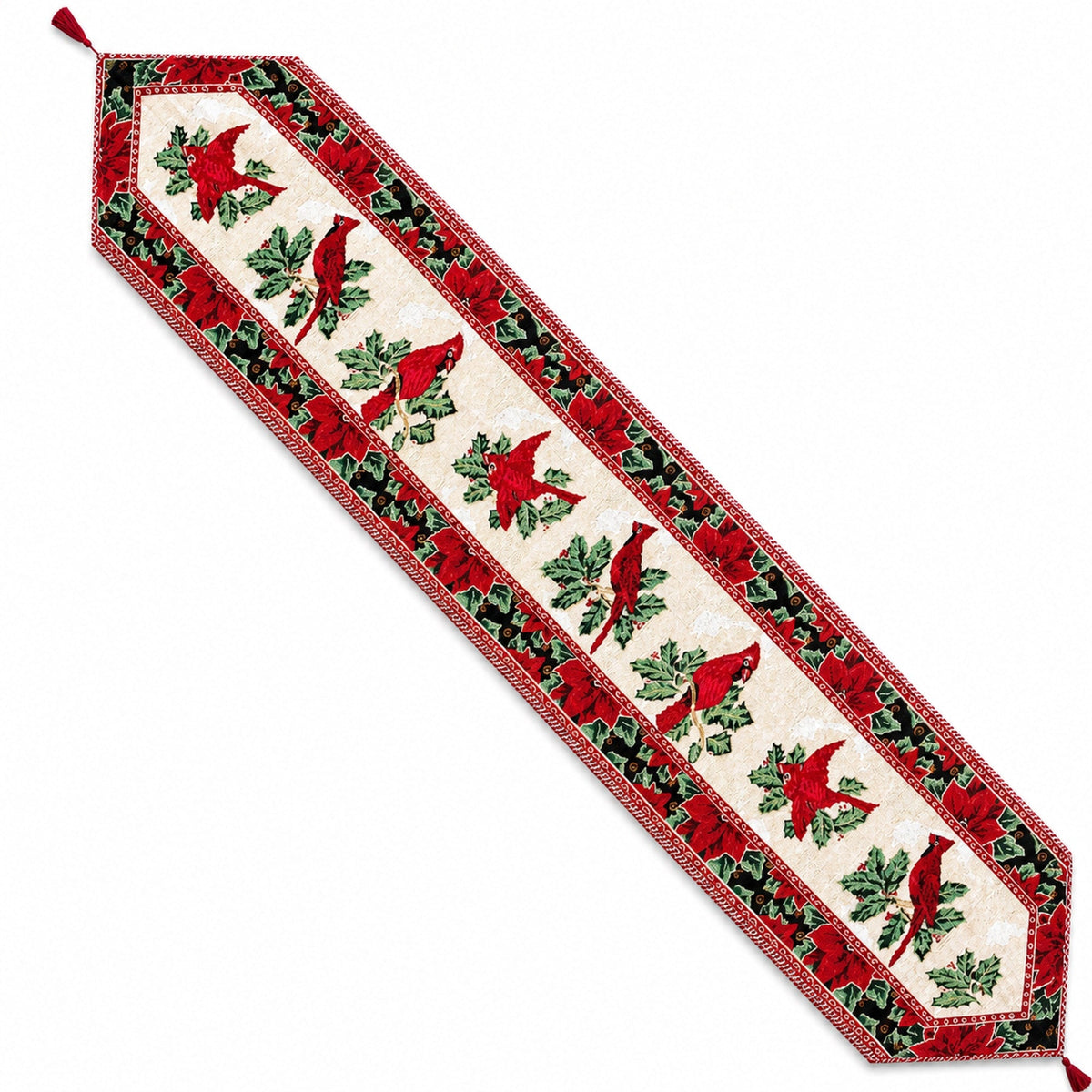 Cardinal & Poinsettia Christmas Table Runner – 77 in