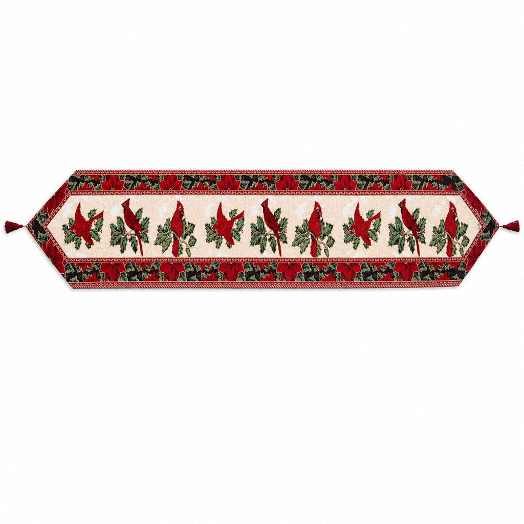 Cardinal & Poinsettia Christmas Table Runner – 77 in