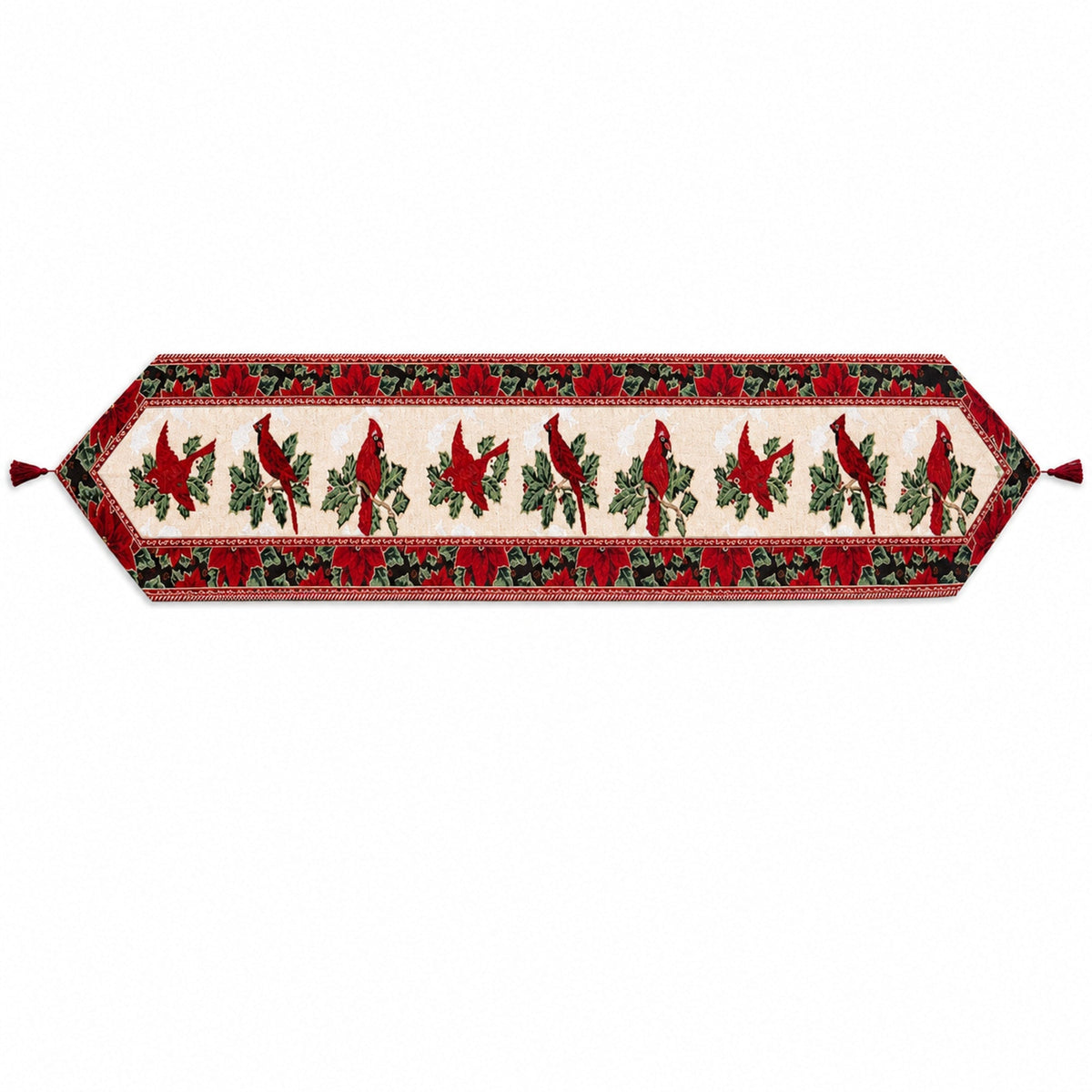 Cardinal & Poinsettia Christmas Table Runner – 77 in