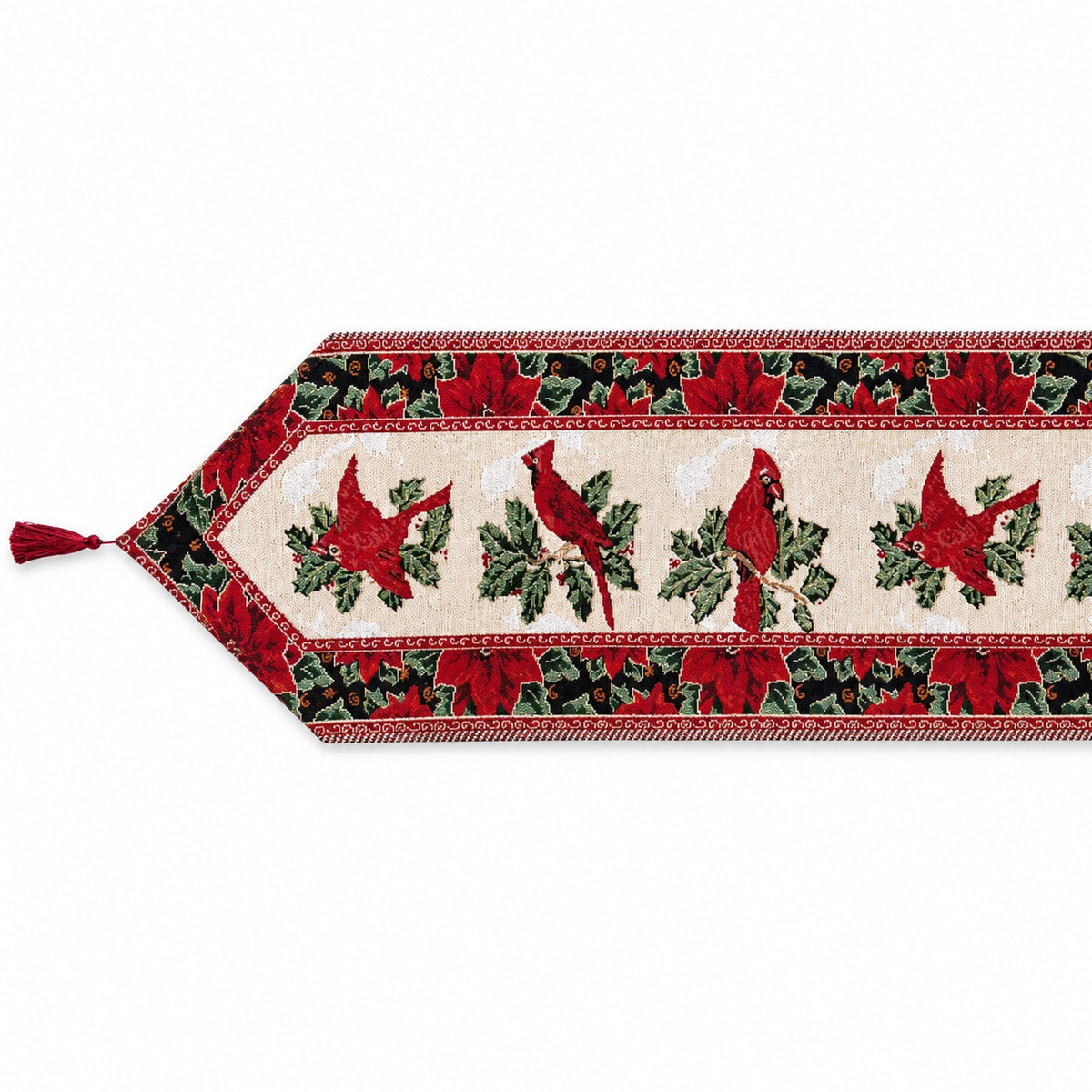 Cardinal & Poinsettia Christmas Table Runner – 77 in