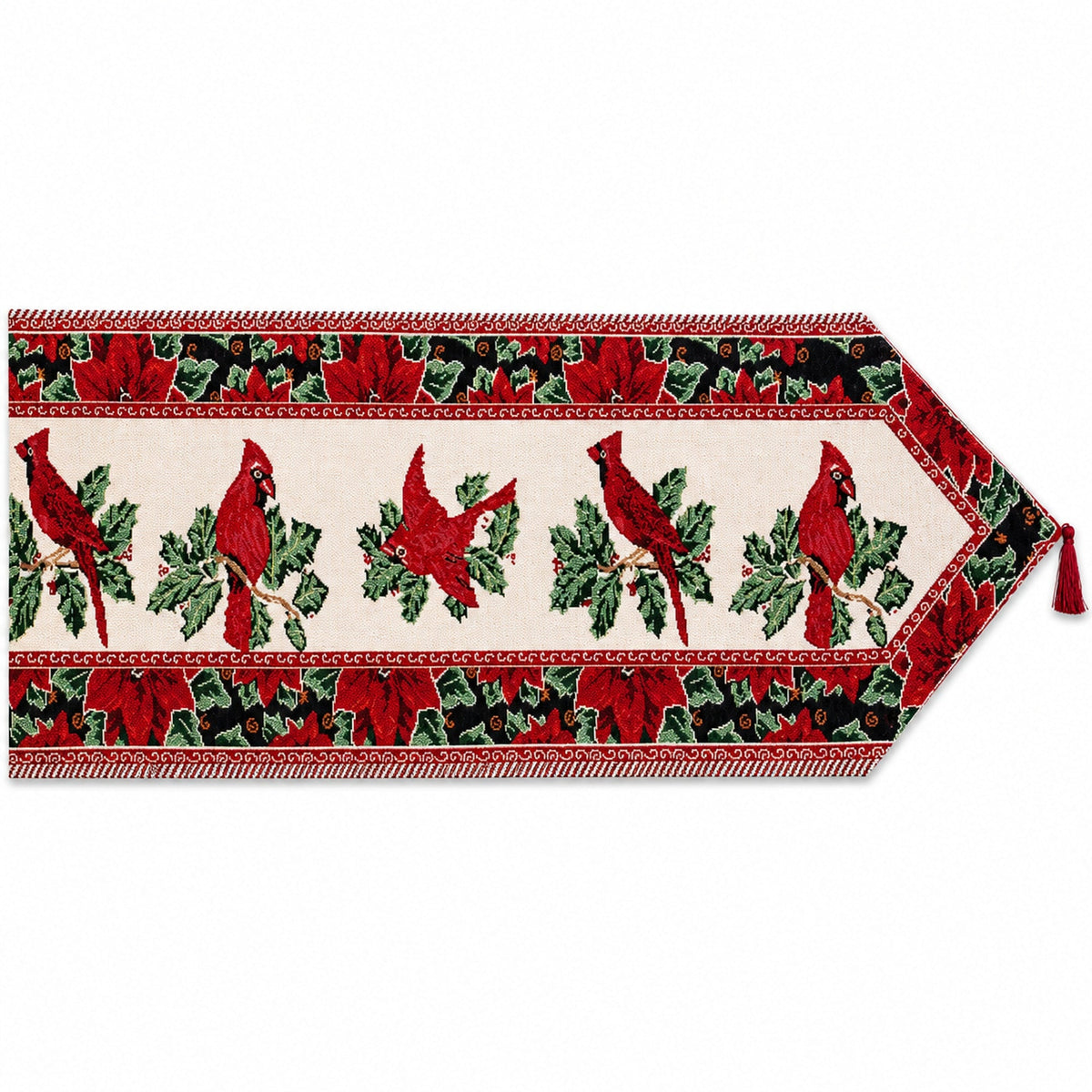 Cardinal & Poinsettia Christmas Table Runner – 77 in