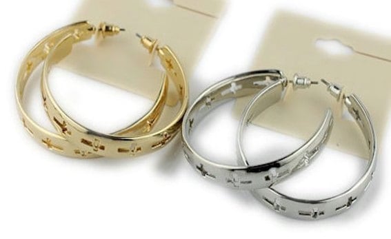 Large Cross Motif Hoop Earrings