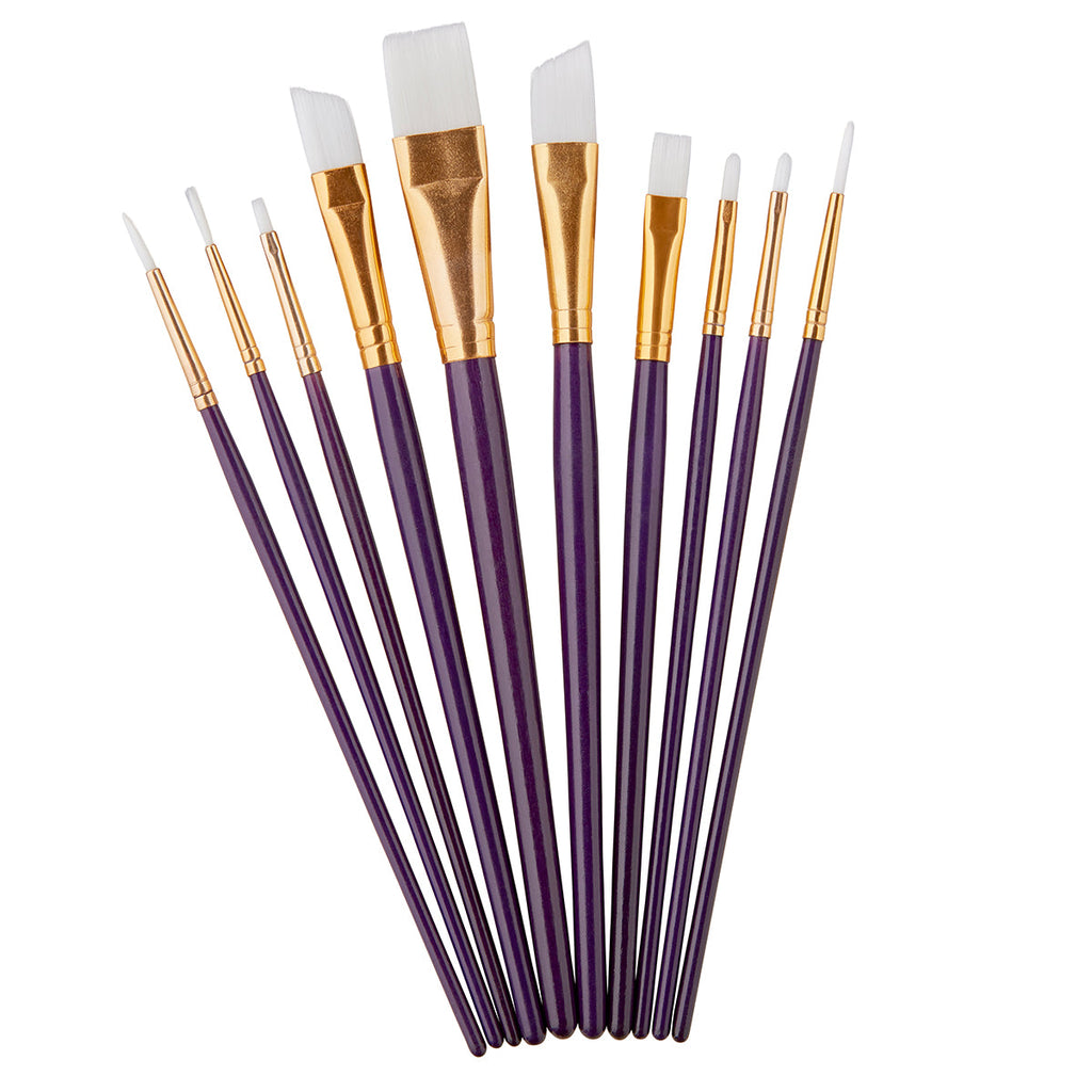 Studio White Nylon Acrylic & Watercolor Brush Set, 10 Pieces