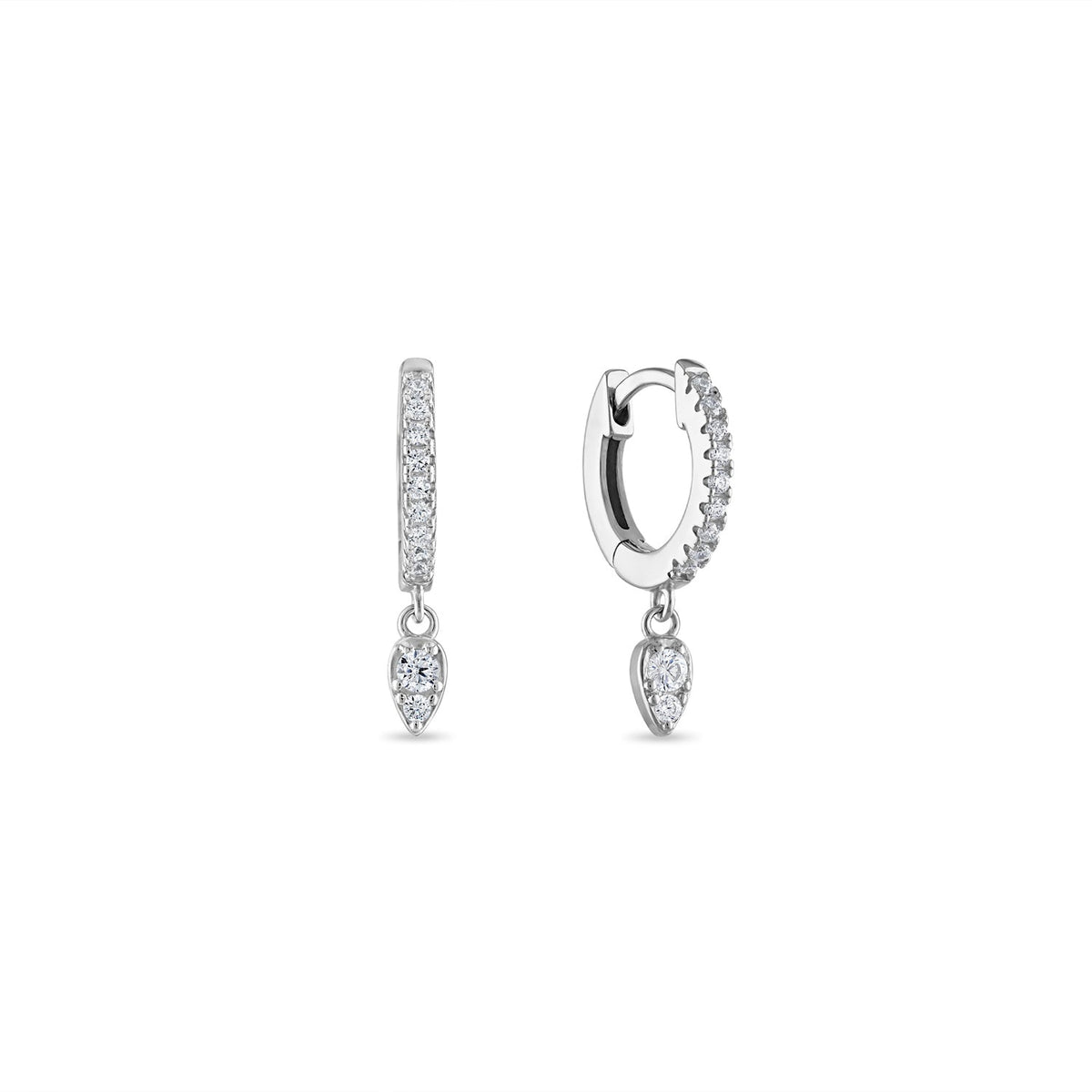 925 Sterling Silver Teardrop CZ Huggie Earrings