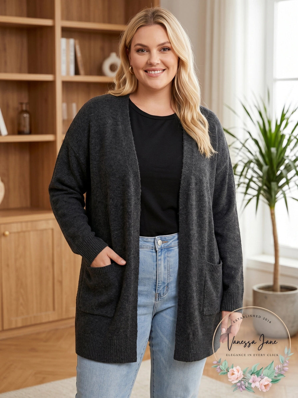 Style & Co. Women’s Plus-Size Heathered Cardigan with Ribbed Trim