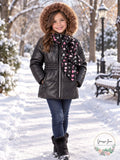 Rothschild Girls’ Black Puffer Jacket with Scarf — Size S