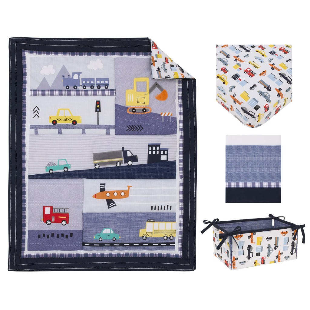 NoJo Transportation Trails Nursery Crib Bedding — 4 Pieces