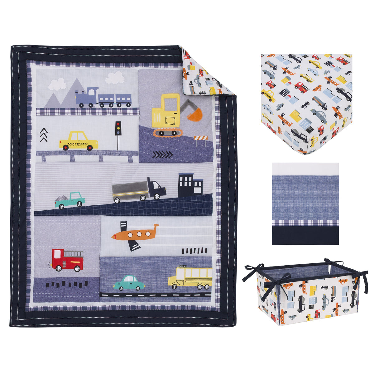 NoJo Transportation Trails Nursery Crib Bedding — 4 Pieces