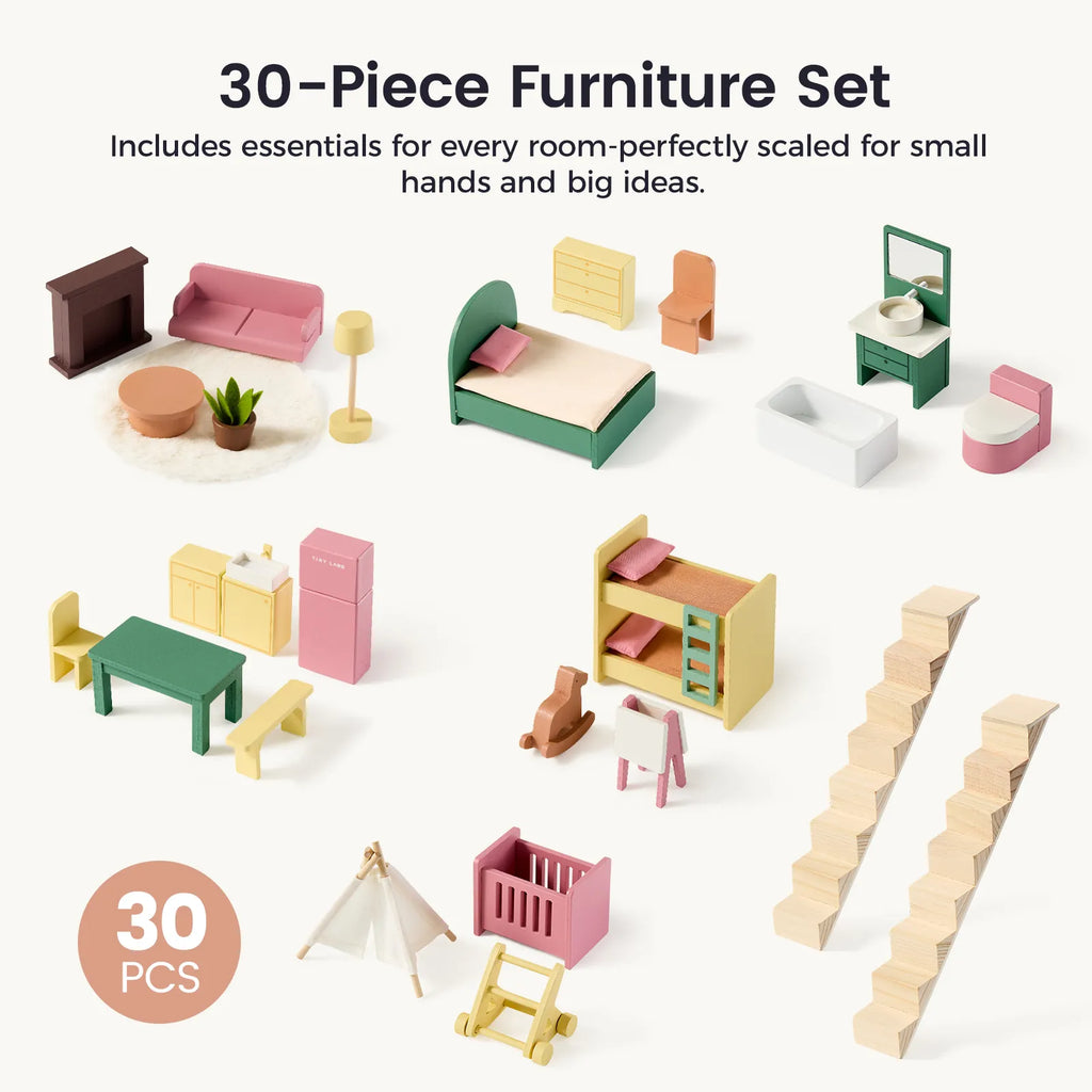 Tiny Land Sweetwood Wooden Dollhouse with Furniture – No Dolls
