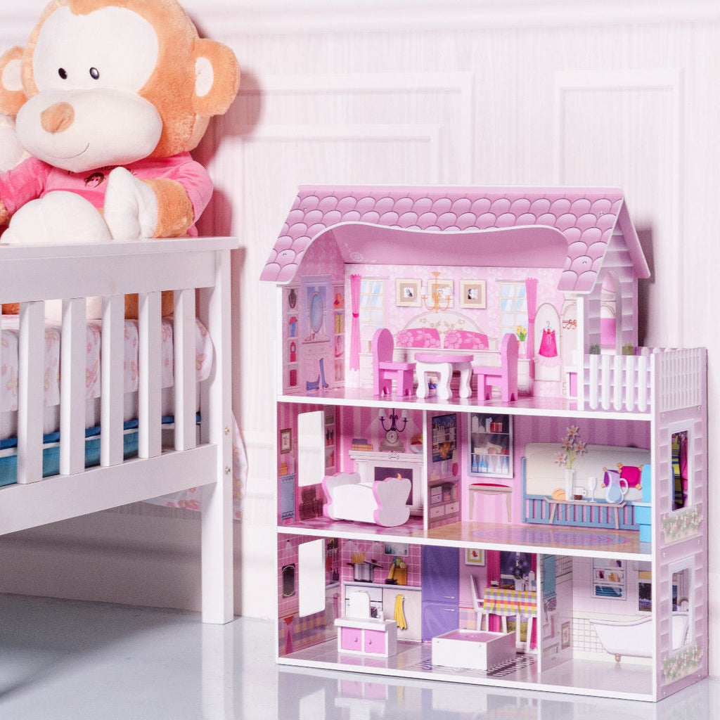 Pink Dollhouse with Furniture, 28 Inches