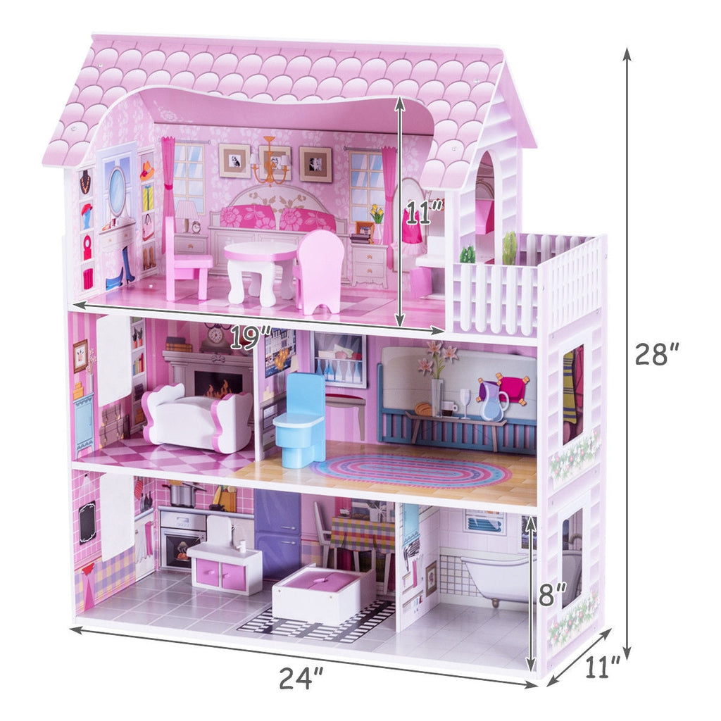 Pink Dollhouse with Furniture, 28 Inches