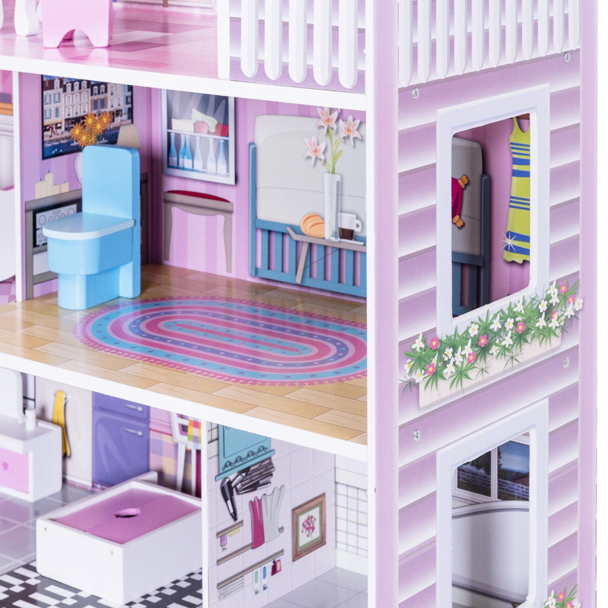 Pink Dollhouse with Furniture, 28 Inches