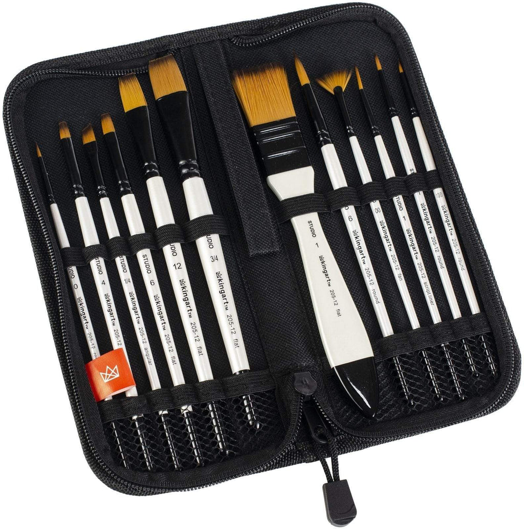 Studio Gold Nylon Acrylic & Watercolor Brush Set, 12 Pieces