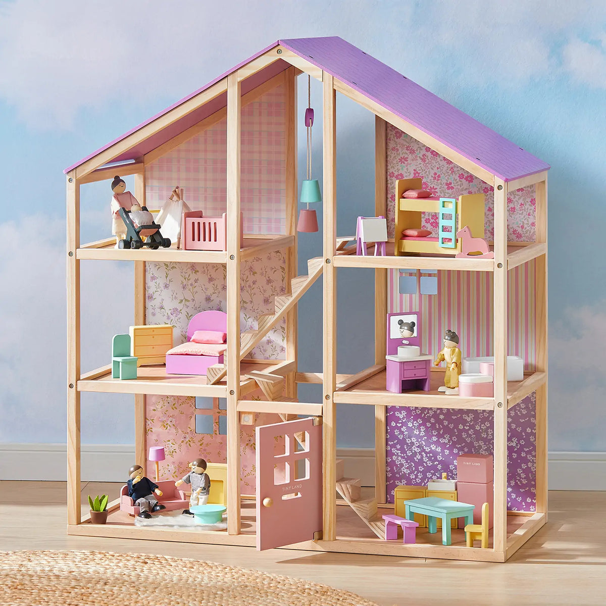 Tiny Land Sweetwood Unicorn Dollhouse with Wooden Dolls