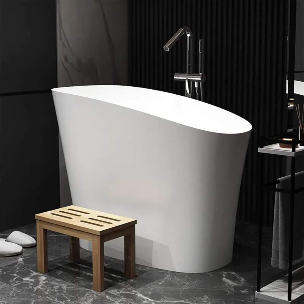 Veloura Luxury 47-Inch White Freestanding Japanese-Styled Deep Stone Soaking Bathtub Resin (SAK84725)