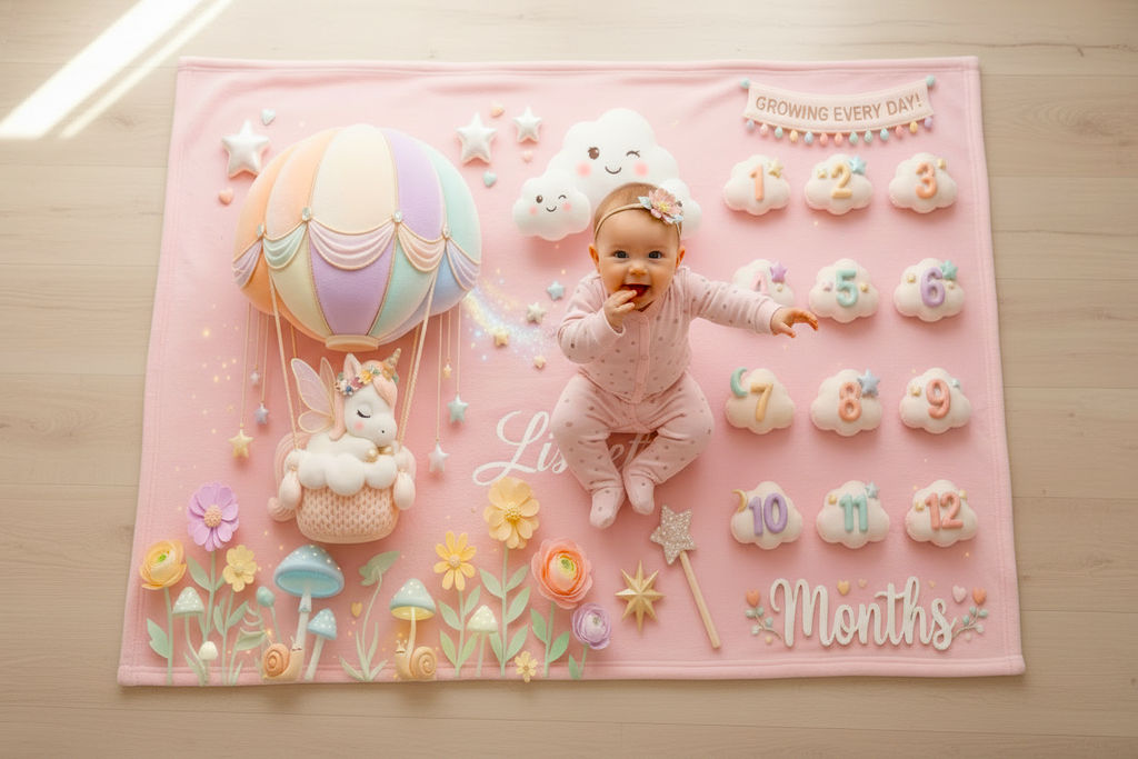 Personalized Unicorn Baby Milestone Blanket with Name