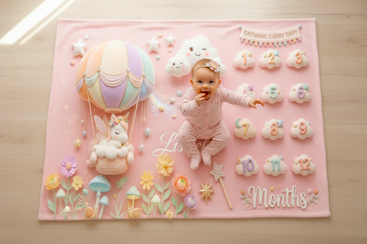 Personalized Unicorn Baby Milestone Blanket with Name