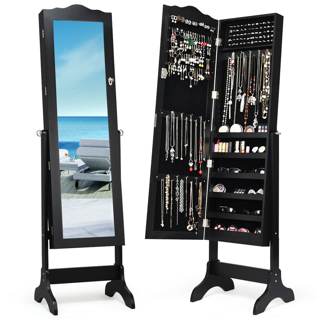 Lockable Full-Length Mirrored Jewelry Storage Cabinet