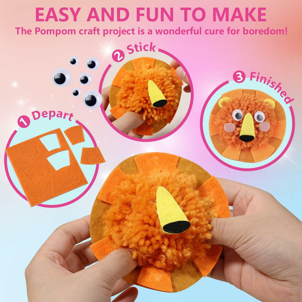 Kids’ Pom-Pom Plush Animal Craft Kit, Ages 6–9