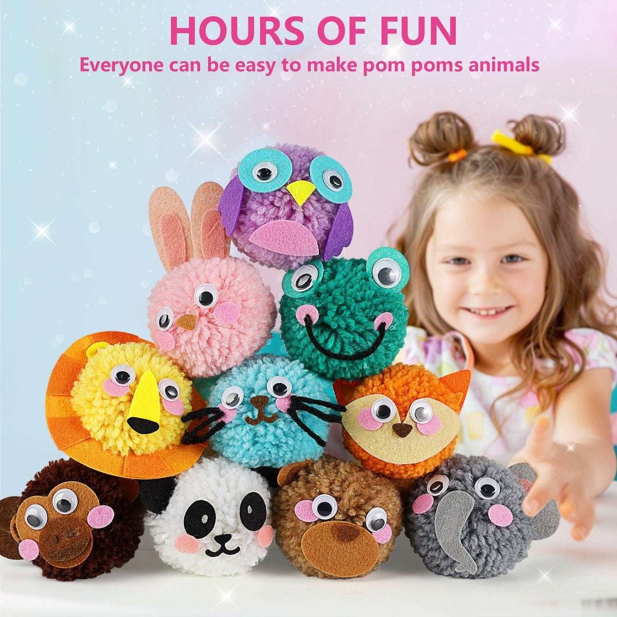 Kids’ Pom-Pom Plush Animal Craft Kit, Ages 6–9