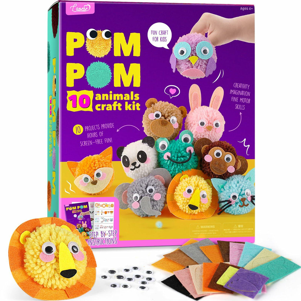 Kids’ Pom-Pom Plush Animal Craft Kit, Ages 6–9