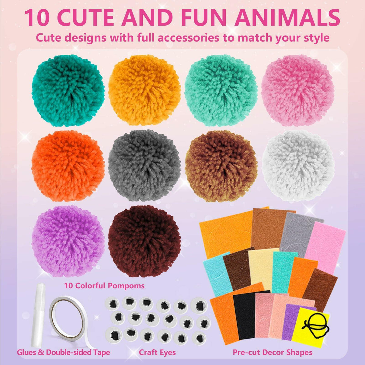 Kids’ Pom-Pom Plush Animal Craft Kit, Ages 6–9