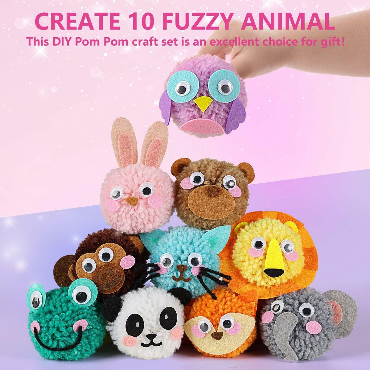 Kids’ Pom-Pom Plush Animal Craft Kit, Ages 6–9