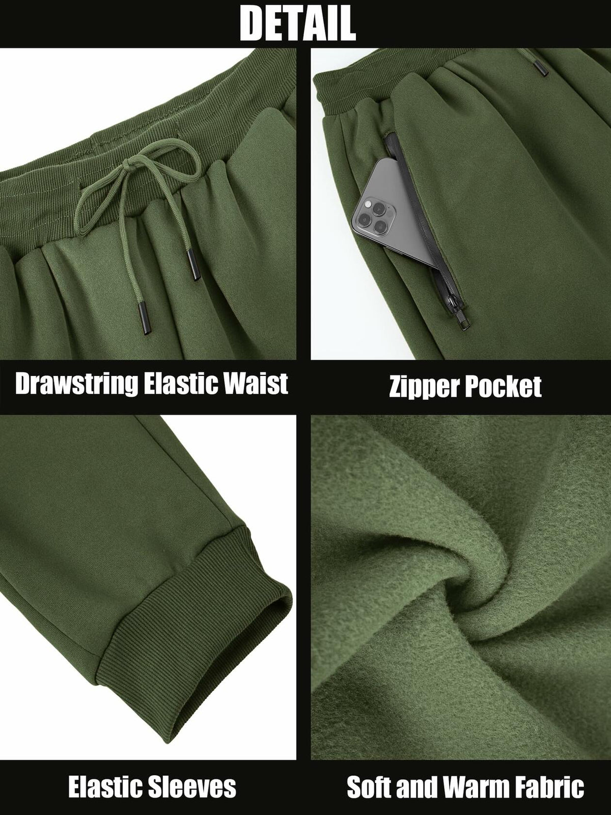 Menoio Men's Fleece Joggers – Green, XL