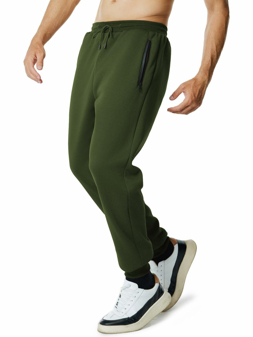 Menoio Men's Fleece Joggers – Green, XL