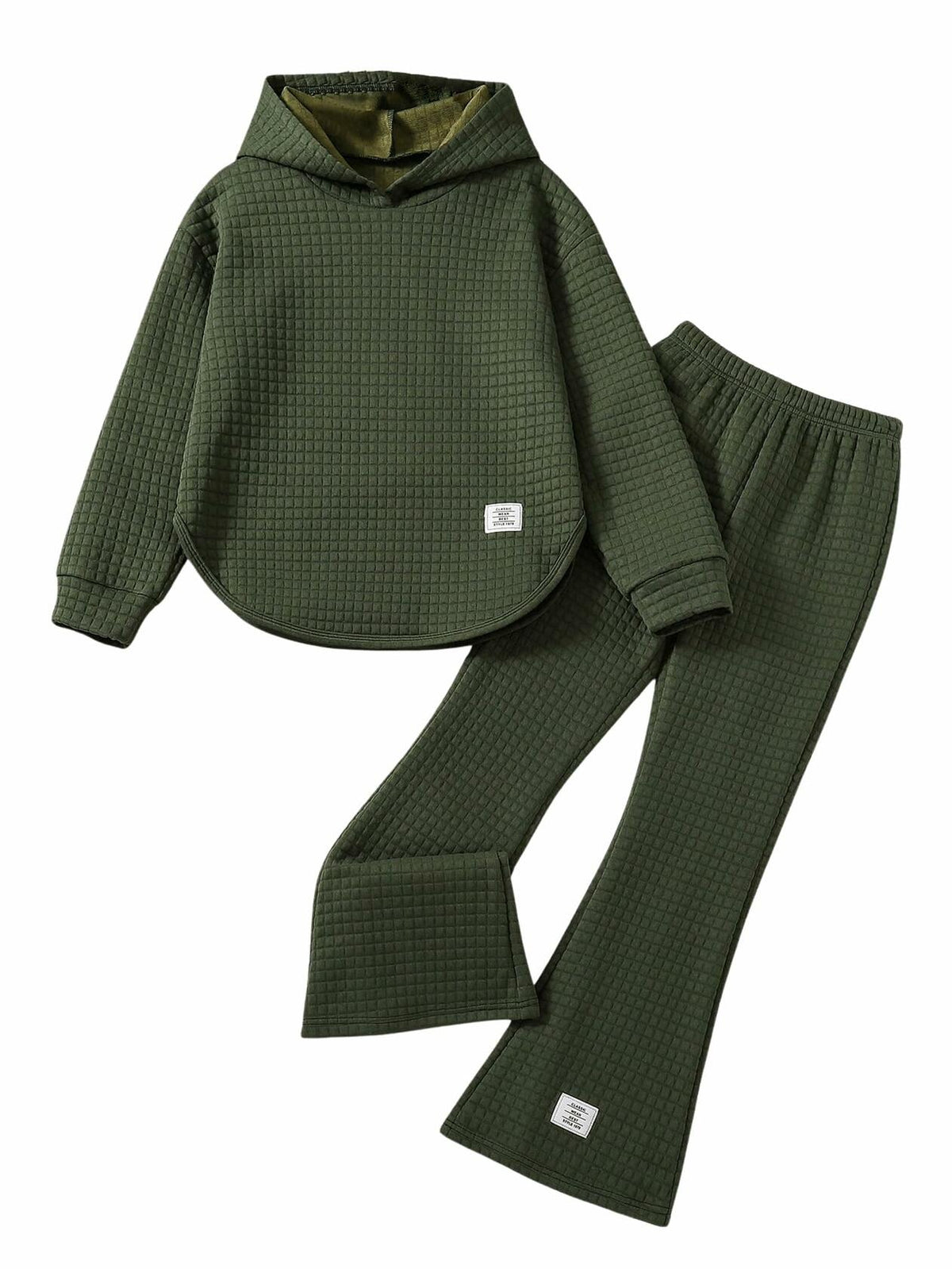 Girls' Olive Waffle-Knit Hoodie & Flared Pants Set – Size 8