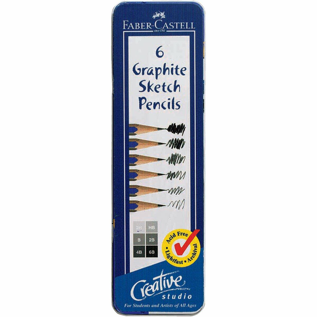 Creative Studio Graphite Sketch Pencil Set with Tin Case, 6 Pieces