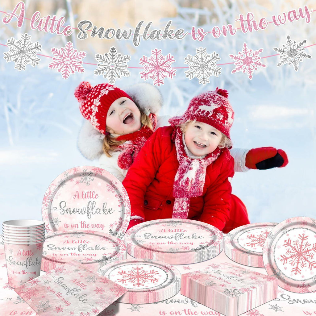 Pink Winter Snowflake Party Tableware Set – 142 Pieces