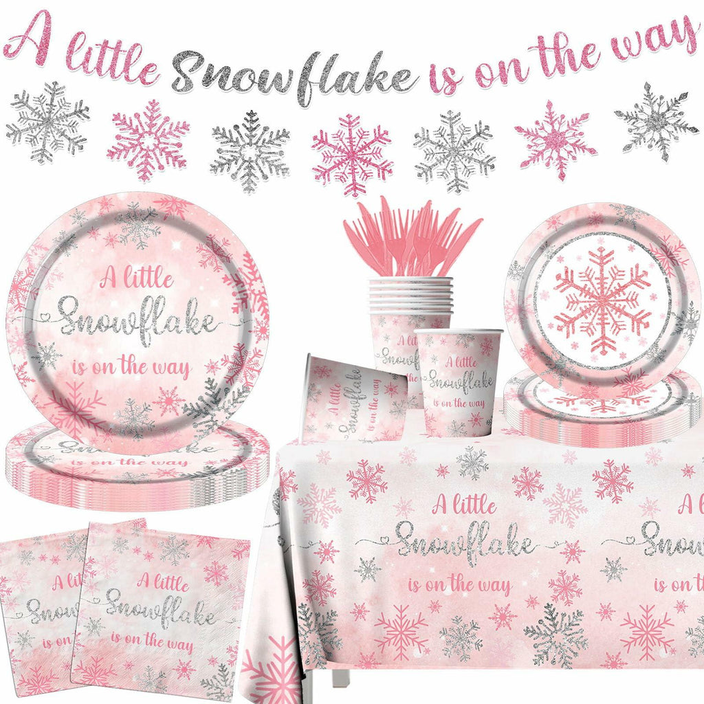Pink Winter Snowflake Party Tableware Set – 142 Pieces