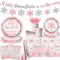 Pink Winter Snowflake Party Tableware Set – 142 Pieces