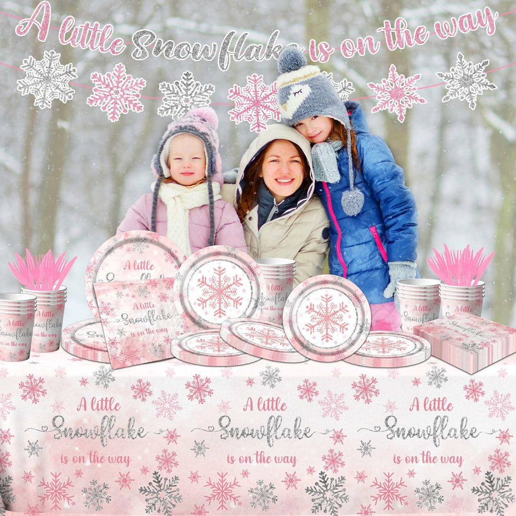 Pink Winter Snowflake Party Tableware Set – 142 Pieces
