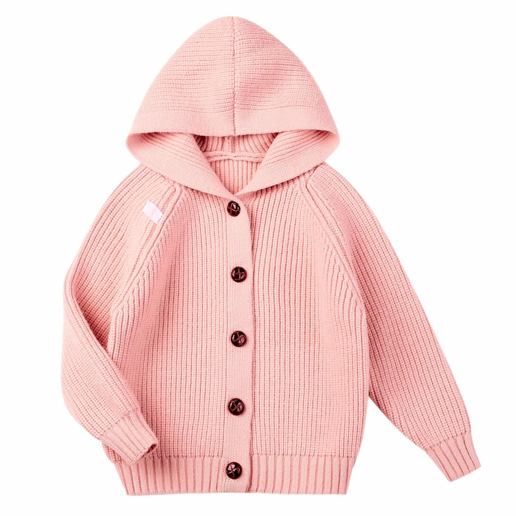 Girls' Brown Oversized Hooded Knit Cardigan – Size 5–6