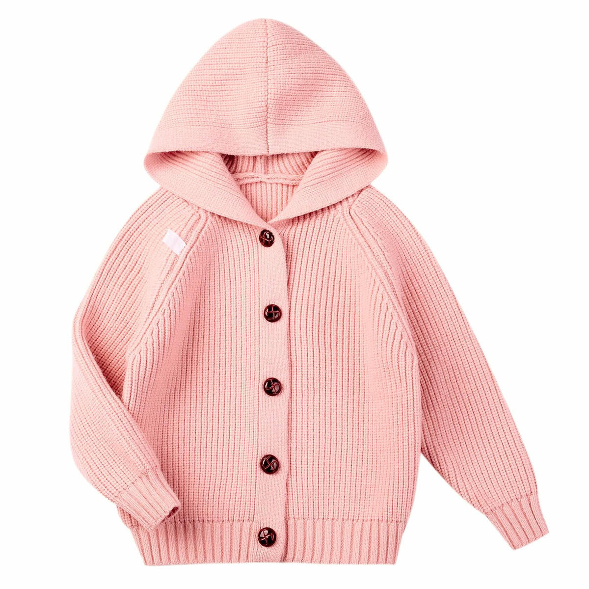 Girls' Brown Oversized Hooded Knit Cardigan – Size 5–6