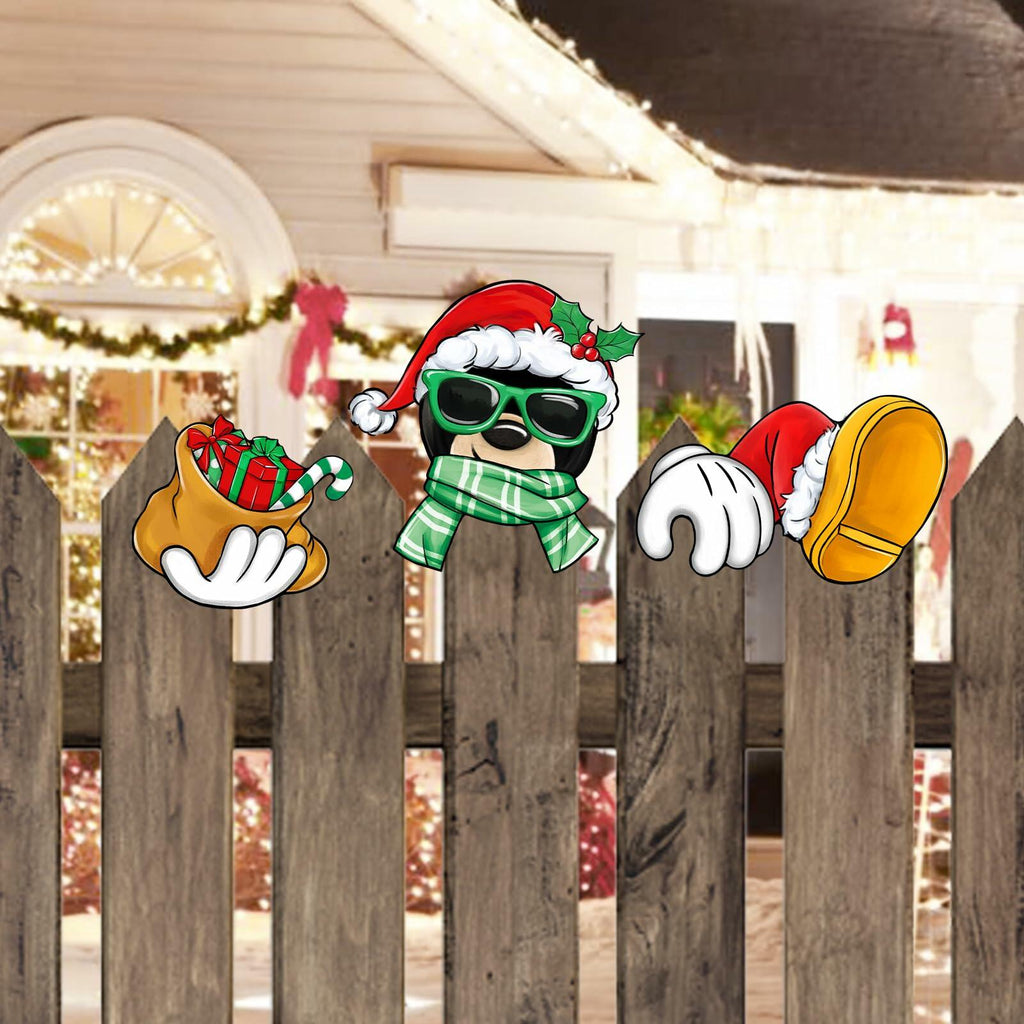 Bolisom Christmas Fence Peeker Garden Yard Sign Outdoor Christmas Decor